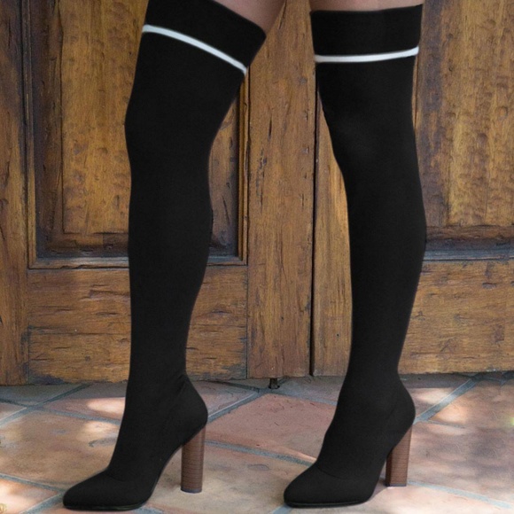 Last Size 8***🖤Black Thigh Strechy High Sock Boot - Picture 3 of 8